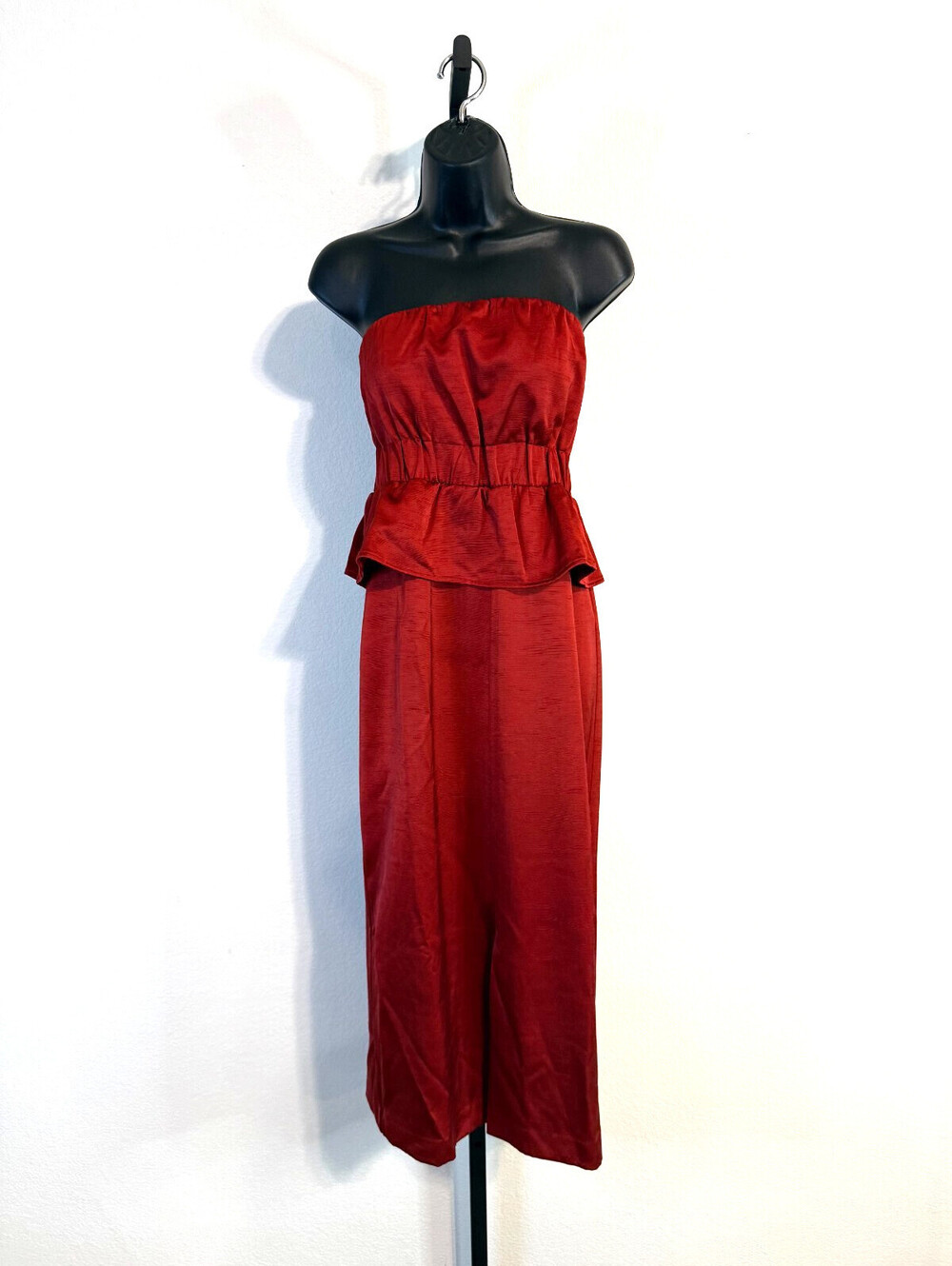 NWT Banana Republic Rust Colored Strapless Peplum Satin Midi Dress Sz 8